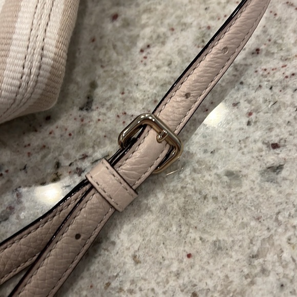 Kate Spade White and Beige Striped Back Pack with draw string close main image 6